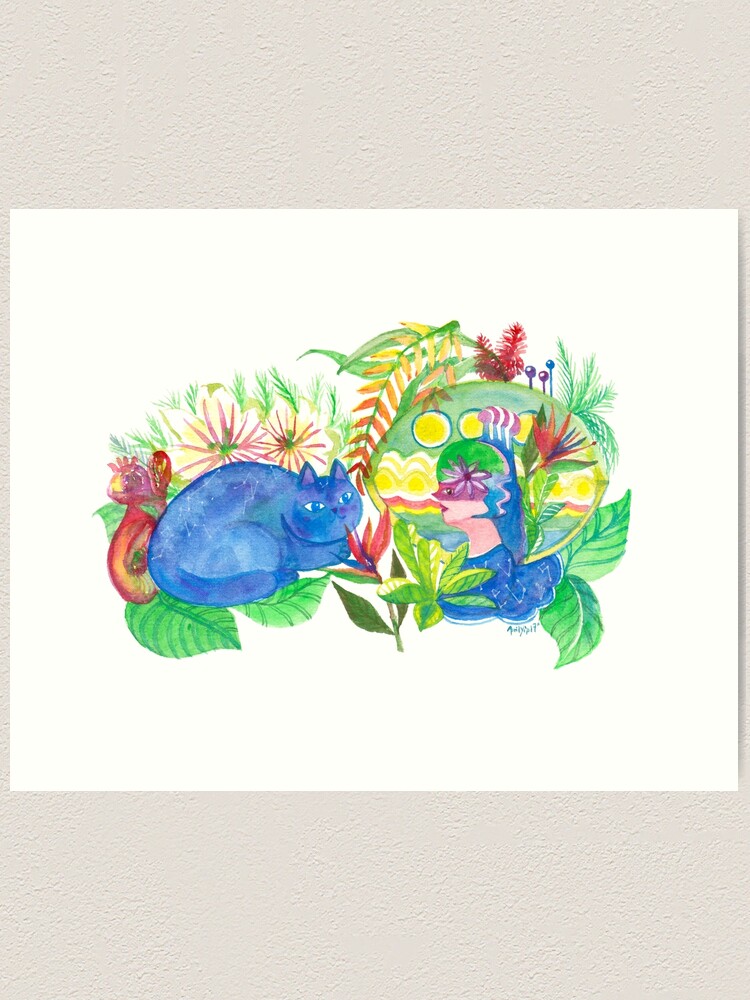 Alternate view of Galaxy Cat and Alien Girl in the Forest Art Print