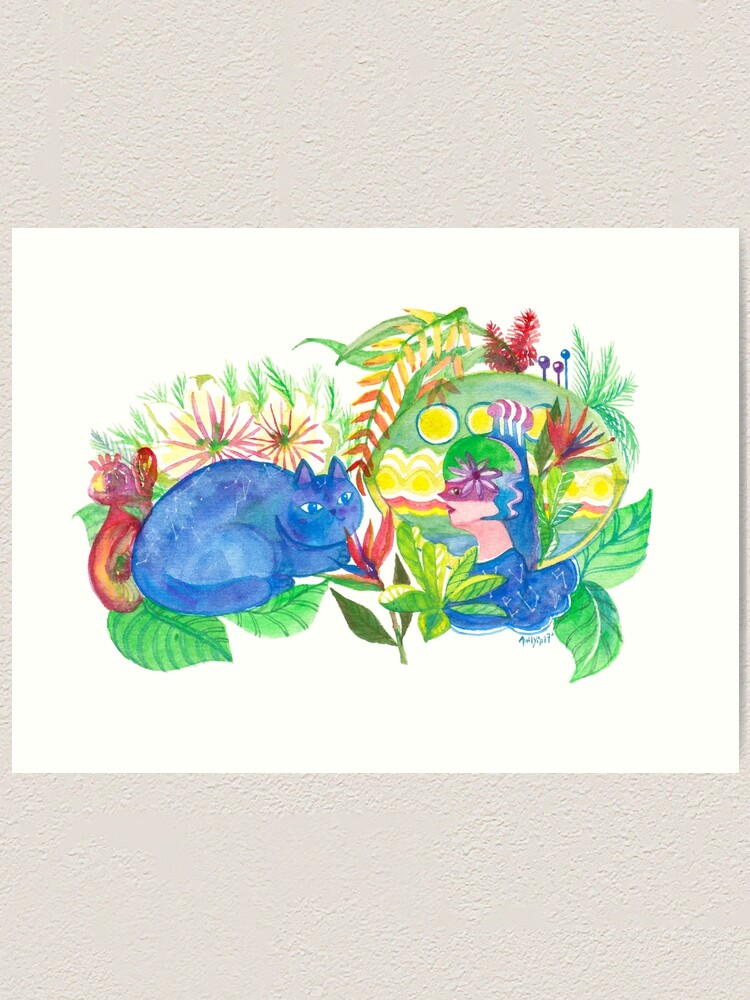 Alternate view of Galaxy Cat and Alien Girl in the Forest Art Print