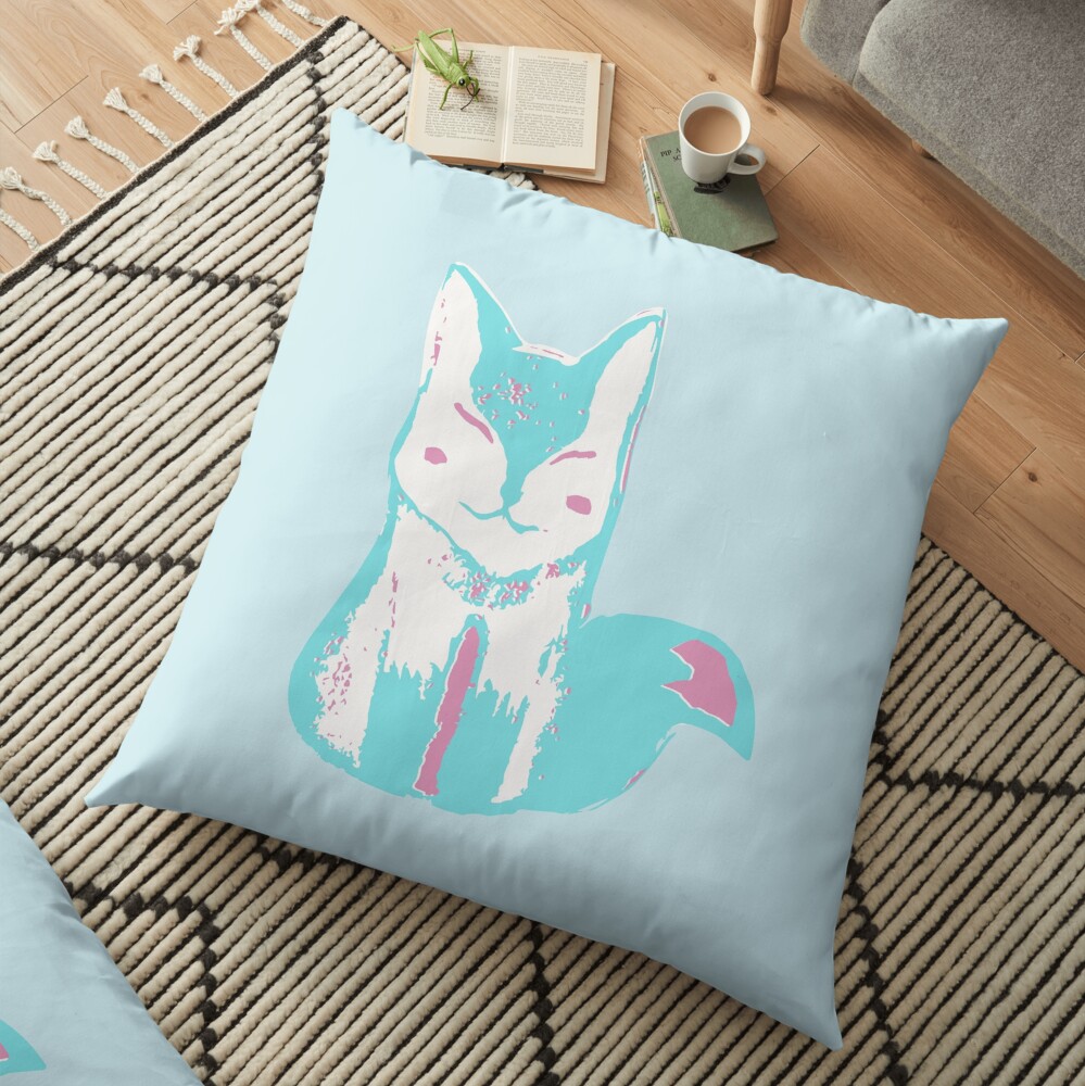Icy Blue Fox Floor Pillow