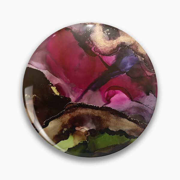 Item preview, Distant Mountains - alcohol ink artwork with brown, magenta, green, gold and blue. designed and sold by NessaLovell.