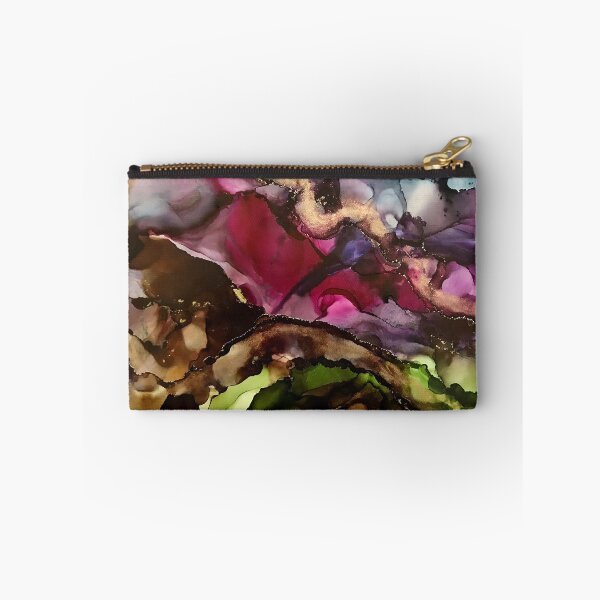 Item preview, Distant Mountains - alcohol ink artwork with brown, magenta, green, gold and blue. designed and sold by NessaLovell.