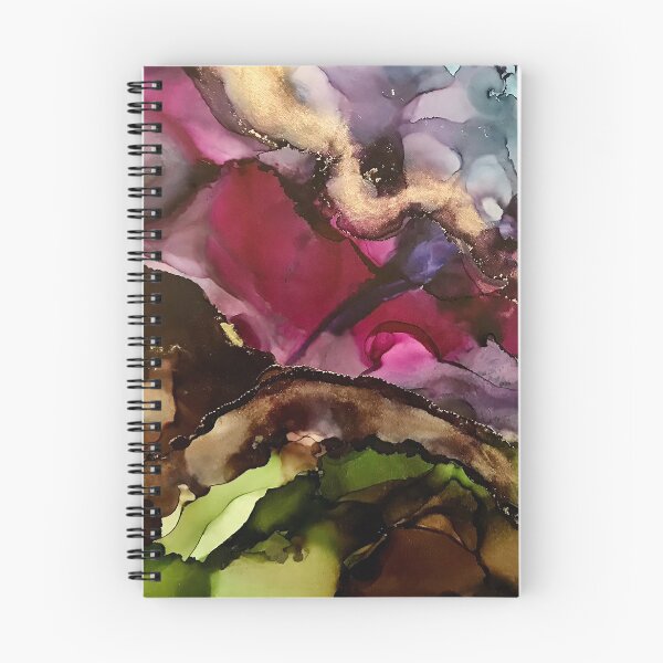 Item preview, Distant Mountains - alcohol ink artwork with brown, magenta, green, gold and blue. designed and sold by NessaLovell.