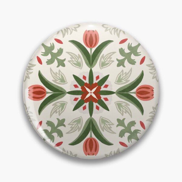 Item preview, Vintage Floral Tile - Green And Red designed and sold by FloraDayDesign.