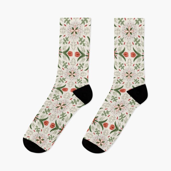 Item preview, Vintage Floral Tile - Green And Red designed and sold by FloraDayDesign.