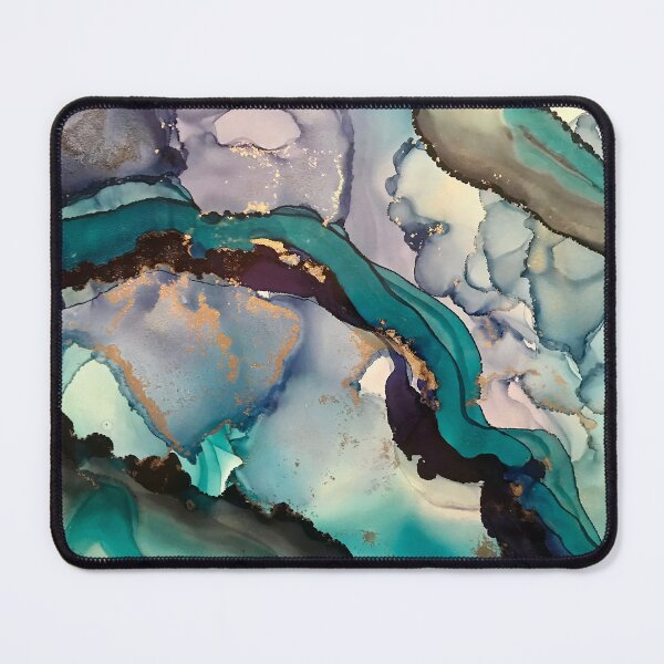 Item preview, Stream - alcohol ink artwork with greys, deep blue, teal and gold designed and sold by NessaLovell.