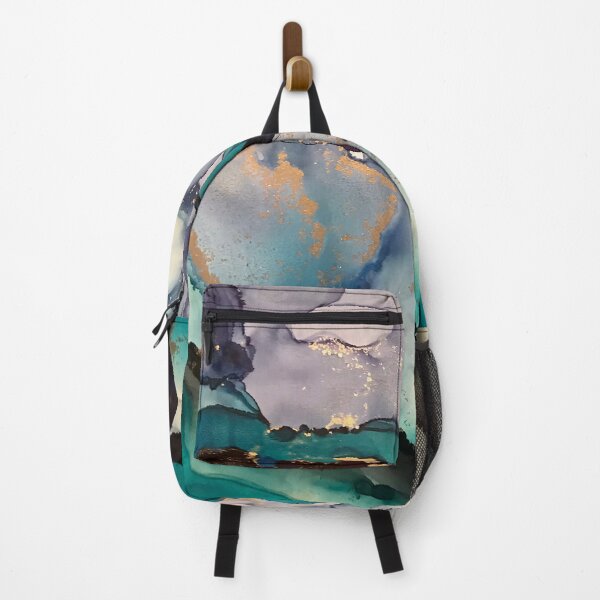 Item preview, Stream - alcohol ink artwork with greys, deep blue, teal and gold designed and sold by NessaLovell.