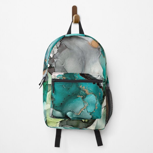 Item preview, Hopeful Dreams - alcohol ink artwork with teal, grey, gold, lime designed and sold by NessaLovell.