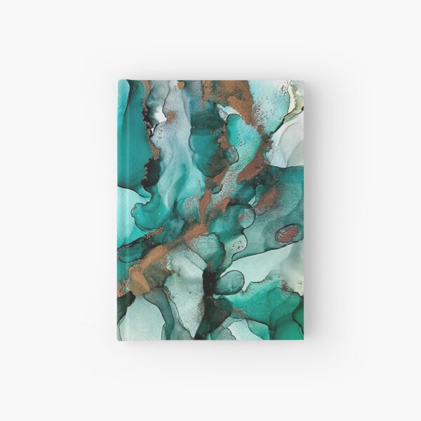 Hopeful Dreams - alcohol ink artwork with teal, grey, gold, lime Hardcover Journal