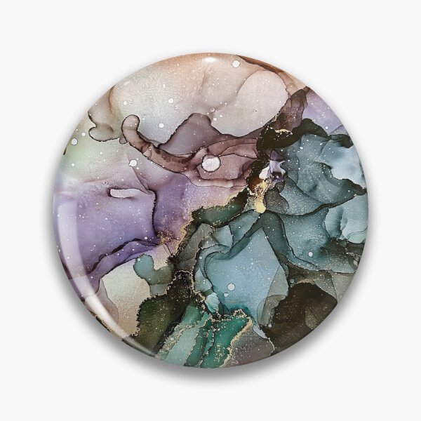 Item preview, Mountain - alcohol ink artwork with greens, browns, orange, lilac, gold designed and sold by NessaLovell.