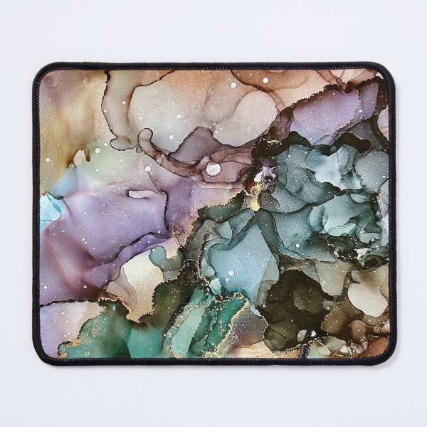 Item preview, Mountain - alcohol ink artwork with greens, browns, orange, lilac, gold designed and sold by NessaLovell.