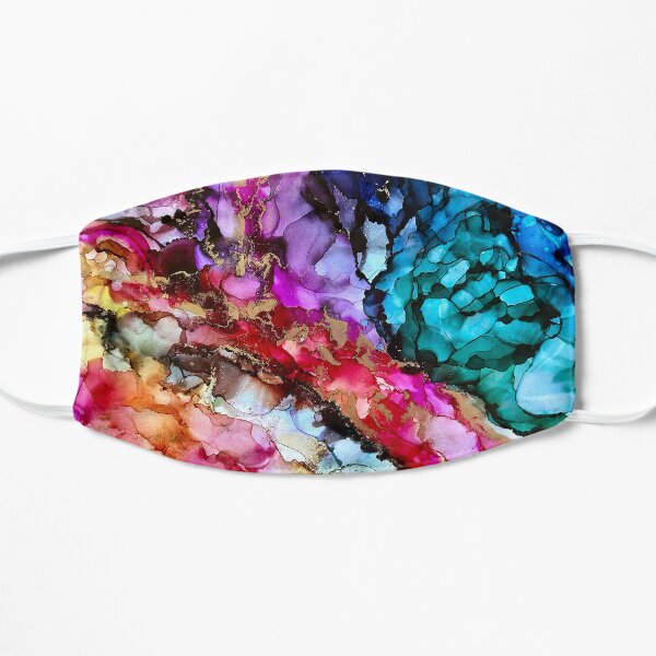 Awaken - alcohol ink artwork with rainbow colours Flat Mask