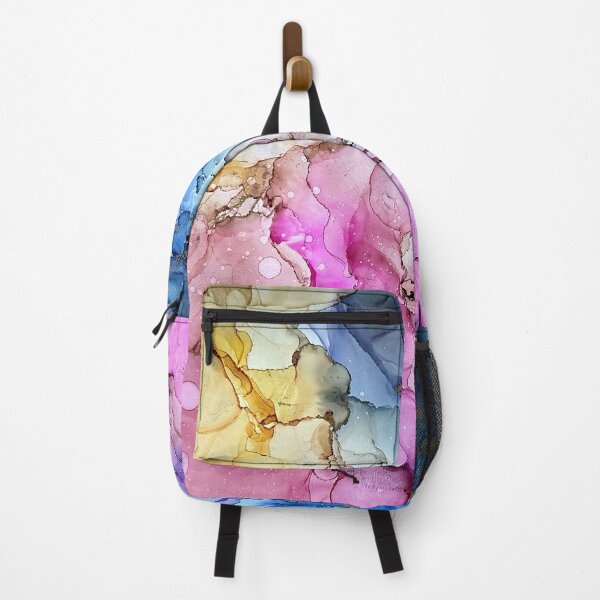 Transformation - alcohol ink artwork with pastel yellow, pink, blue, purple Backpack