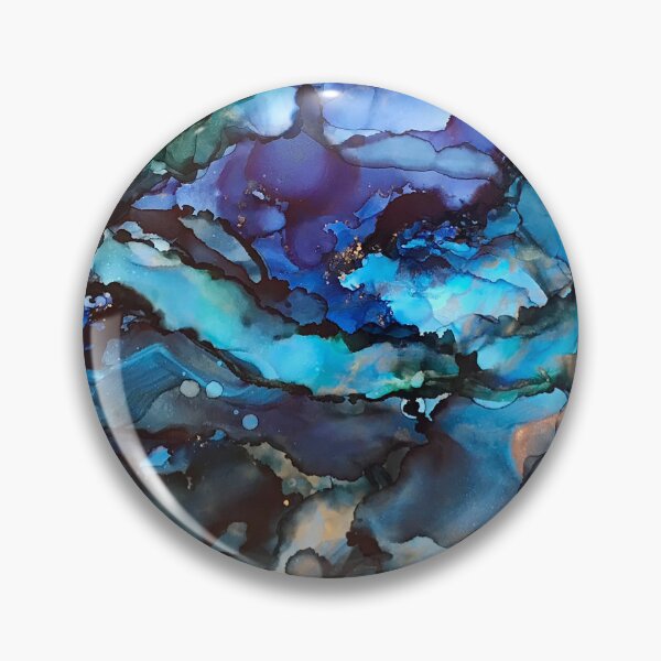 Item preview, Wisdom - alcohol ink artwork with blues, golds, grey designed and sold by NessaLovell.