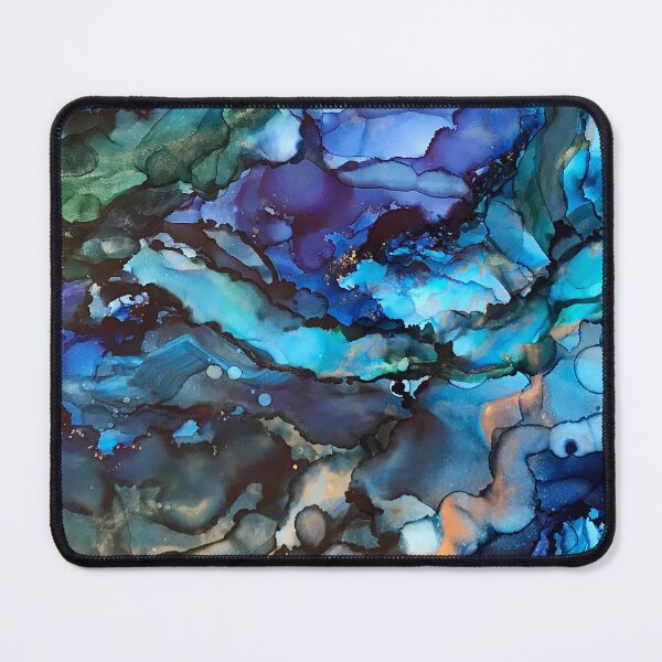 Item preview, Wisdom - alcohol ink artwork with blues, golds, grey designed and sold by NessaLovell.