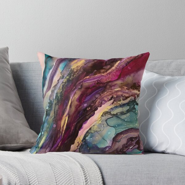 Item preview, Agate Slices - Alcohol Ink artwork with magenta, purple, teal, gold, white designed and sold by NessaLovell.