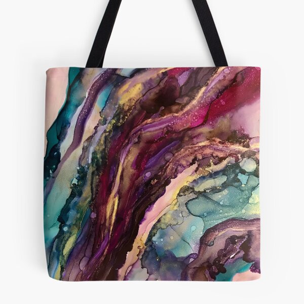 Item preview, Agate Slices - Alcohol Ink artwork with magenta, purple, teal, gold, white designed and sold by NessaLovell.