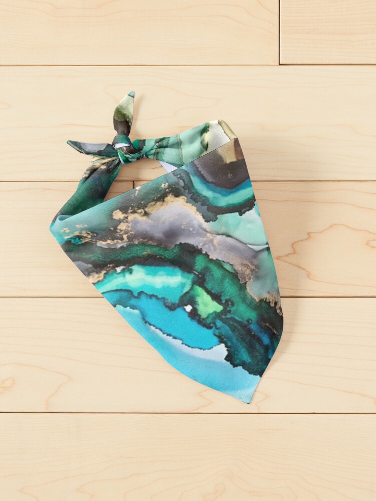 Alternate view of Mermaid Hair - Alcohol ink artwork with greens, blues, browns and gold Pet Bandana