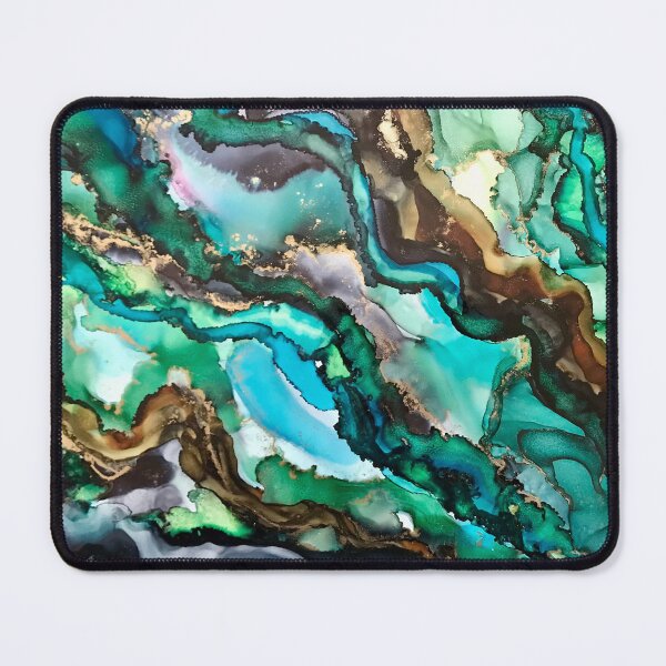 Item preview, Mermaid Hair - Alcohol ink artwork with greens, blues, browns and gold designed and sold by NessaLovell.