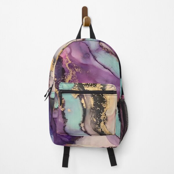 Ego - Alcohol ink artwork with grey, purple, pink, aqua, gold, white Backpack