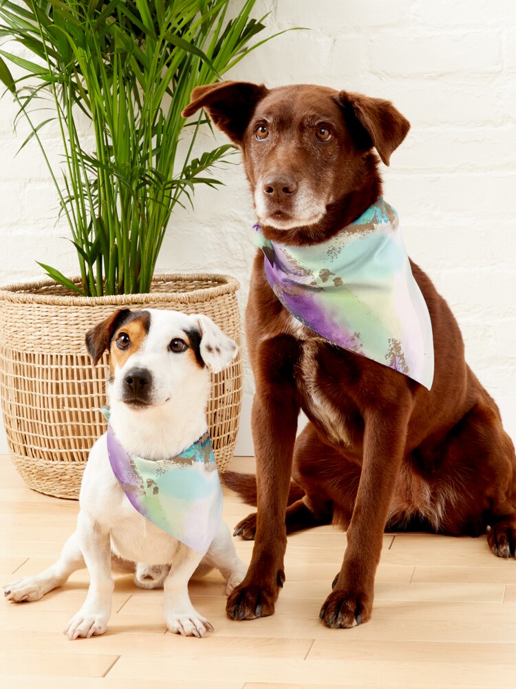 Alternate view of Fluorite - alcohol ink artwork with purple, aqua, gold and white Pet Bandana