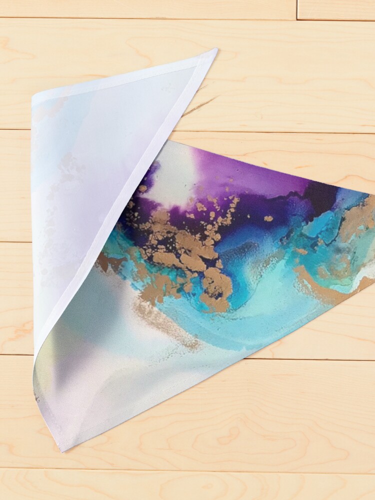 Alternate view of Fluorite - alcohol ink artwork with purple, aqua, gold and white Pet Bandana