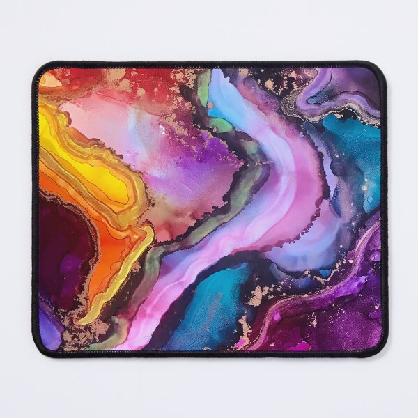 Item preview, Celebrate You - Alcohol ink artwork with purple, yellow, teal, coral designed and sold by NessaLovell.