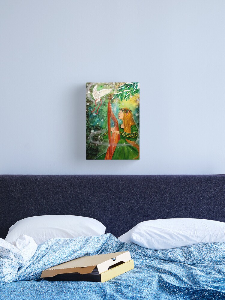 Thumbnail 2 of 3, Canvas Print, Gifts Given, Gifts Returned - Elf Maiden Harp Player and Owl Friend designed and sold by CarolOchs.