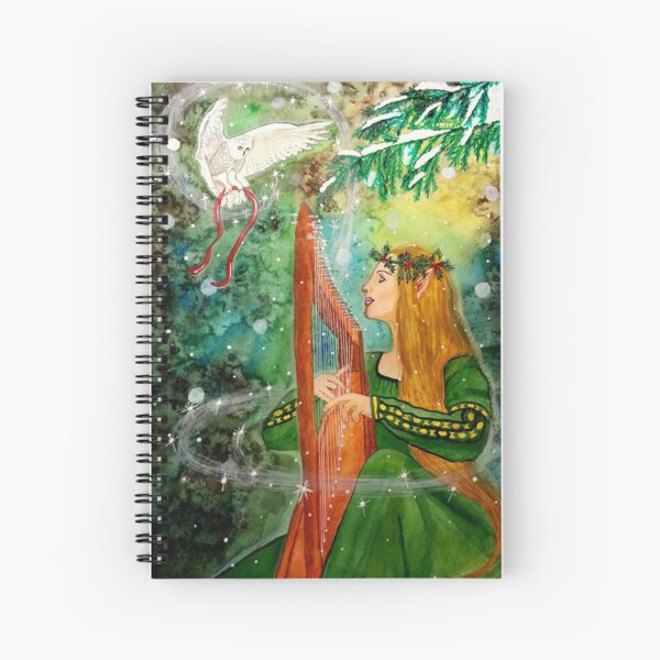 Gifts Given, Gifts Returned - Elf Maiden Harp Player and Owl Friend Spiral Notebook
