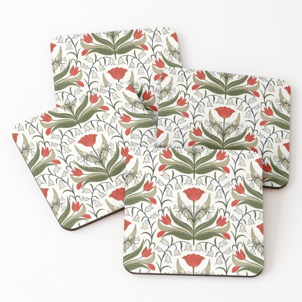 Item preview, Vintage Tulips And Bluebells - Red and White designed and sold by FloraDayDesign.