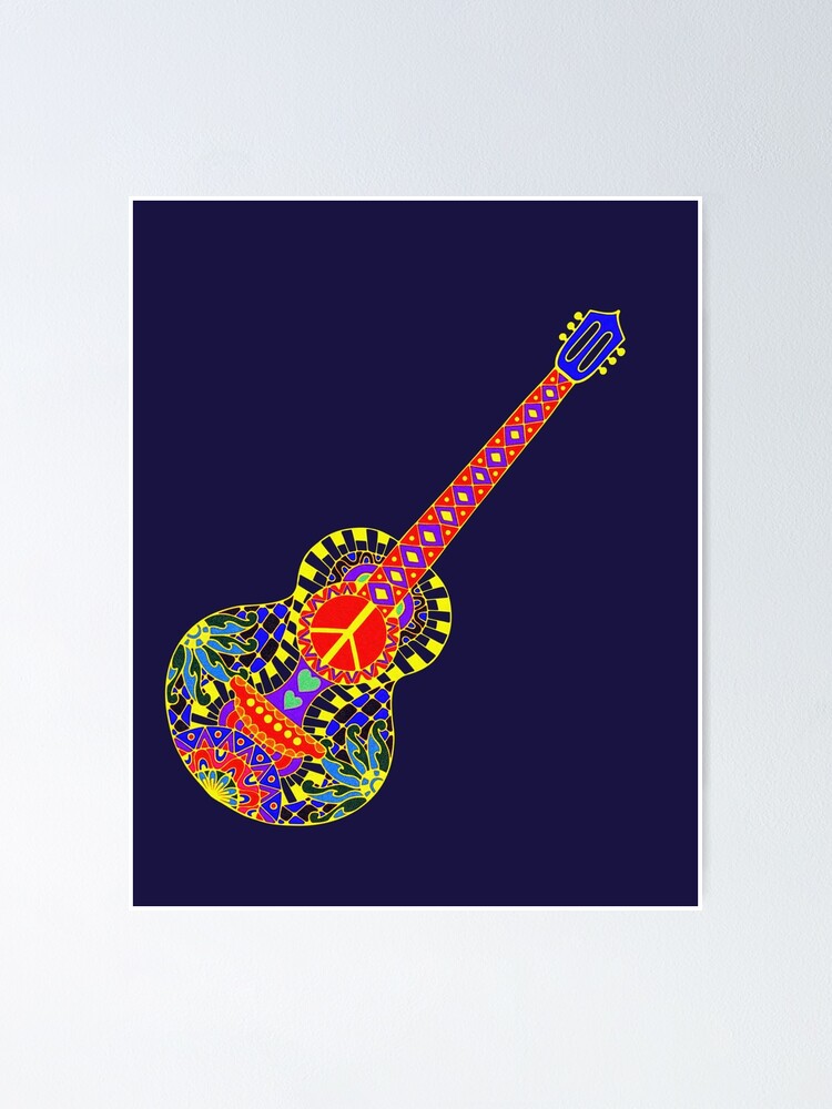 絵画　I love you …guitar Vibrant Color Mosaic Style Guitar Drawing for Music Lovers
