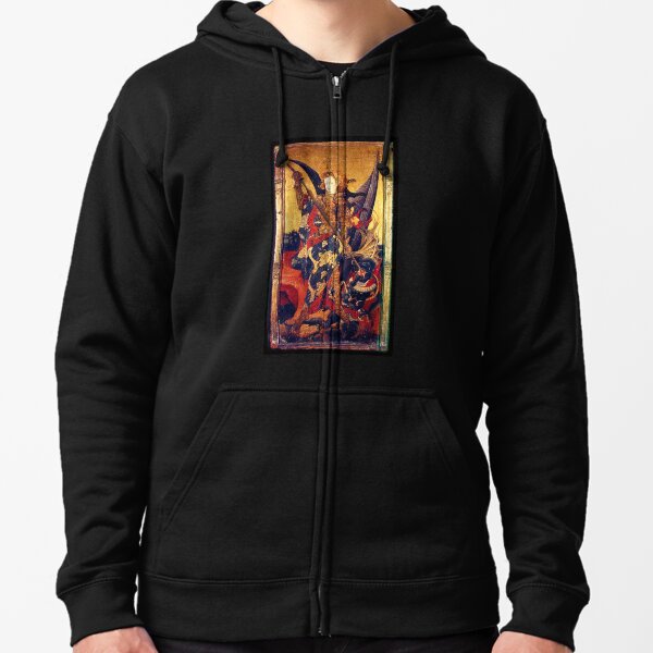 Saint Michael Archangel Vanquishing the Devil as Medieval Knight Zipped Hoodie