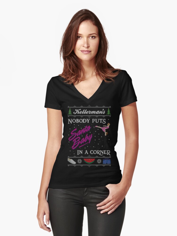 Thumbnail 1 of 3, Fitted V-Neck T-Shirt, DIrty Dancing Christmas Sweater - Santa Baby designed and sold by everyplate.