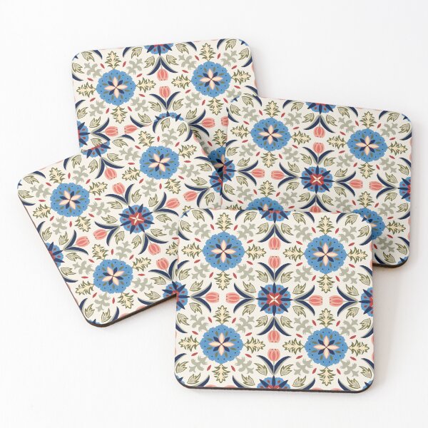 Item preview, Vintage Floral Tile - Green And Blue designed and sold by FloraDayDesign.