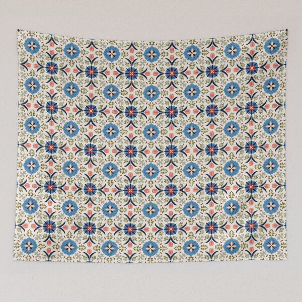 Item preview, Vintage Floral Tile - Green And Blue designed and sold by FloraDayDesign.