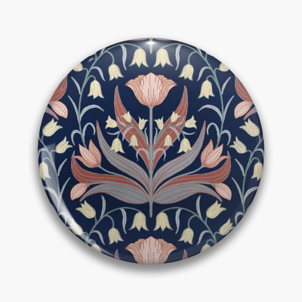 Item preview, Vintage Tulips And Bluebells - Dark Blue and Pink designed and sold by FloraDayDesign.