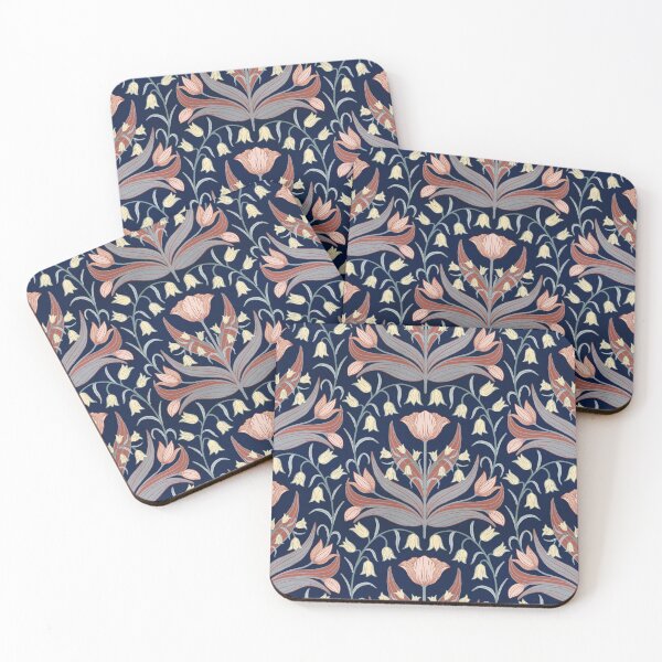 Item preview, Vintage Tulips And Bluebells - Dark Blue and Pink designed and sold by FloraDayDesign.