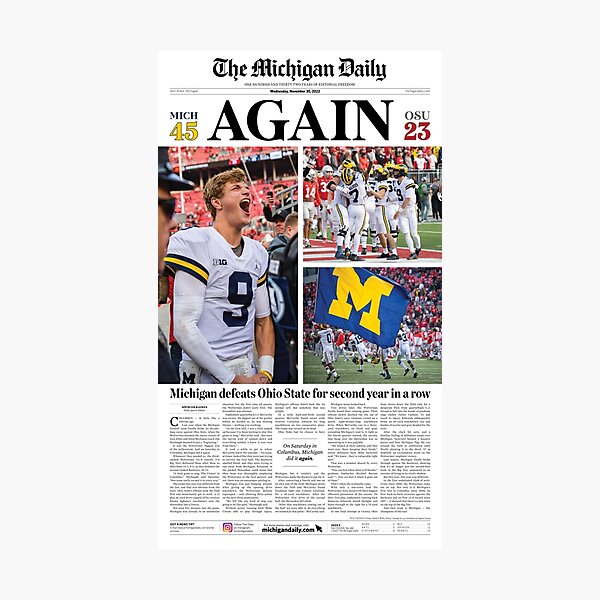 Item preview, 11/30 The Michigan Daily Front Cover (Michigan vs. OSU) designed and sold by michigan-daily.