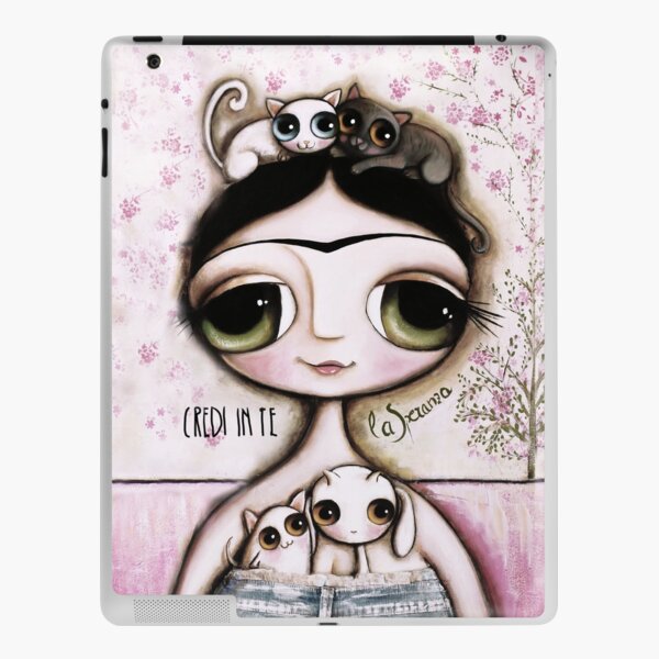 The doll black hair and green eyes with animals cat and Lamb iPad Skin