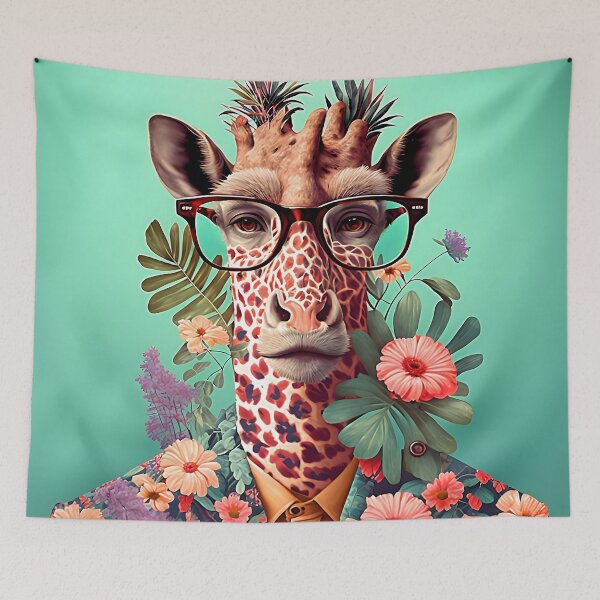 Item preview, Colorful giraffe with a flower growing up from a colorful suit  designed and sold by Tuko Designs.