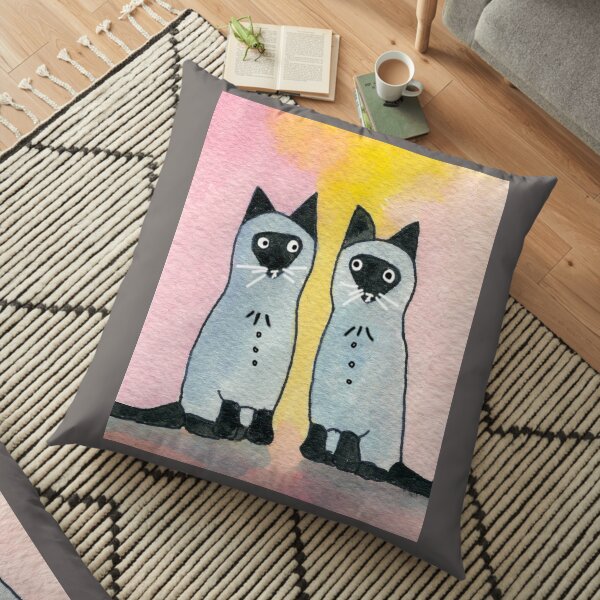 Twin Siamese Cats watercolor Floor Pillow