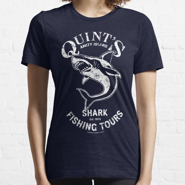 Quint's Shark Fishing Amity Island Shark DT Adult T-Shirt Tee 