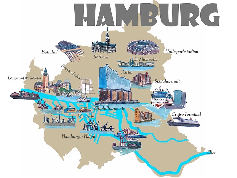 "Hamburg Highlights Sights Map" by artshop77 | Redbubble