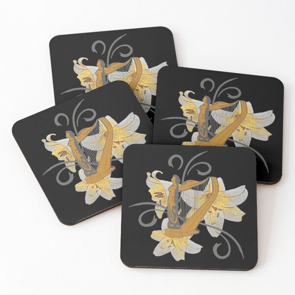 Item preview, harp motif with lilies, musician outfits women, beautiful flower patterns designed and sold by Kirei-Lily.