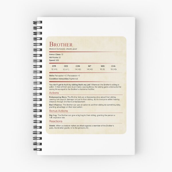 Item preview, D&D Brother Stat Block Gift designed and sold by sunburstrpg.