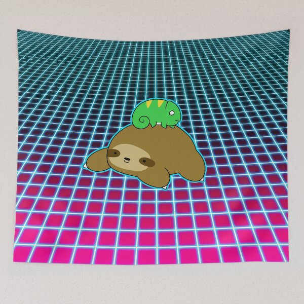 Item preview, Chameleon and Sloth Vaporwave Grid designed and sold by SaradaBoru.