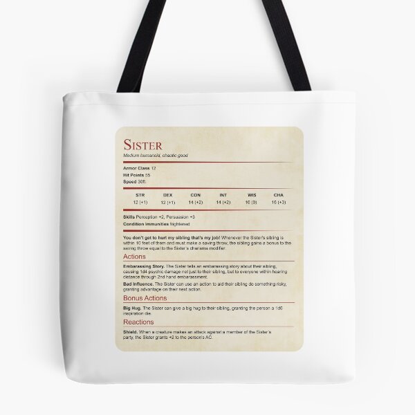 Item preview, D&D Sister Stat Block Gift designed and sold by sunburstrpg.