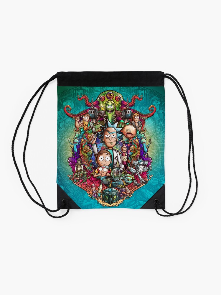 Alternate view of Buckle Up Morty! Drawstring Bag
