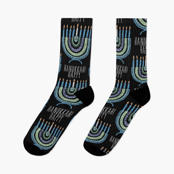 Item preview, Glittery Boho Happy Hanukkah With Blue And Green Menorah designed and sold by JoBella-Designs.