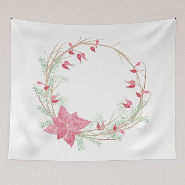 Item preview, Christmas wreath with poinsettia, rose hips, and evergreen.  designed and sold by Oruel2727.