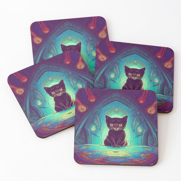 Item preview, pequeño gato negro sobre un fondo de color abstracto designed and sold by ValleyDream.